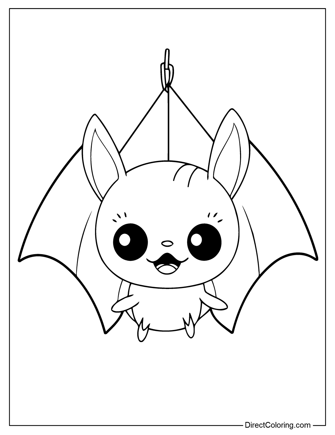 Cartoon Bat Hanging on a Rope Coloring